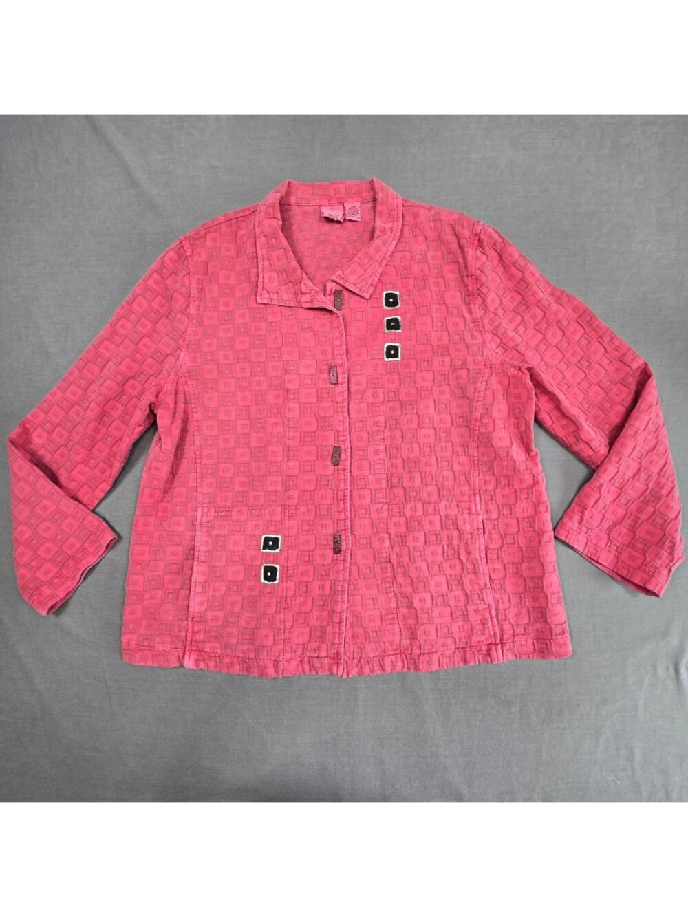 Focus Womens Large Pink Textured Cotton Button-Up Jacket Art to Wear